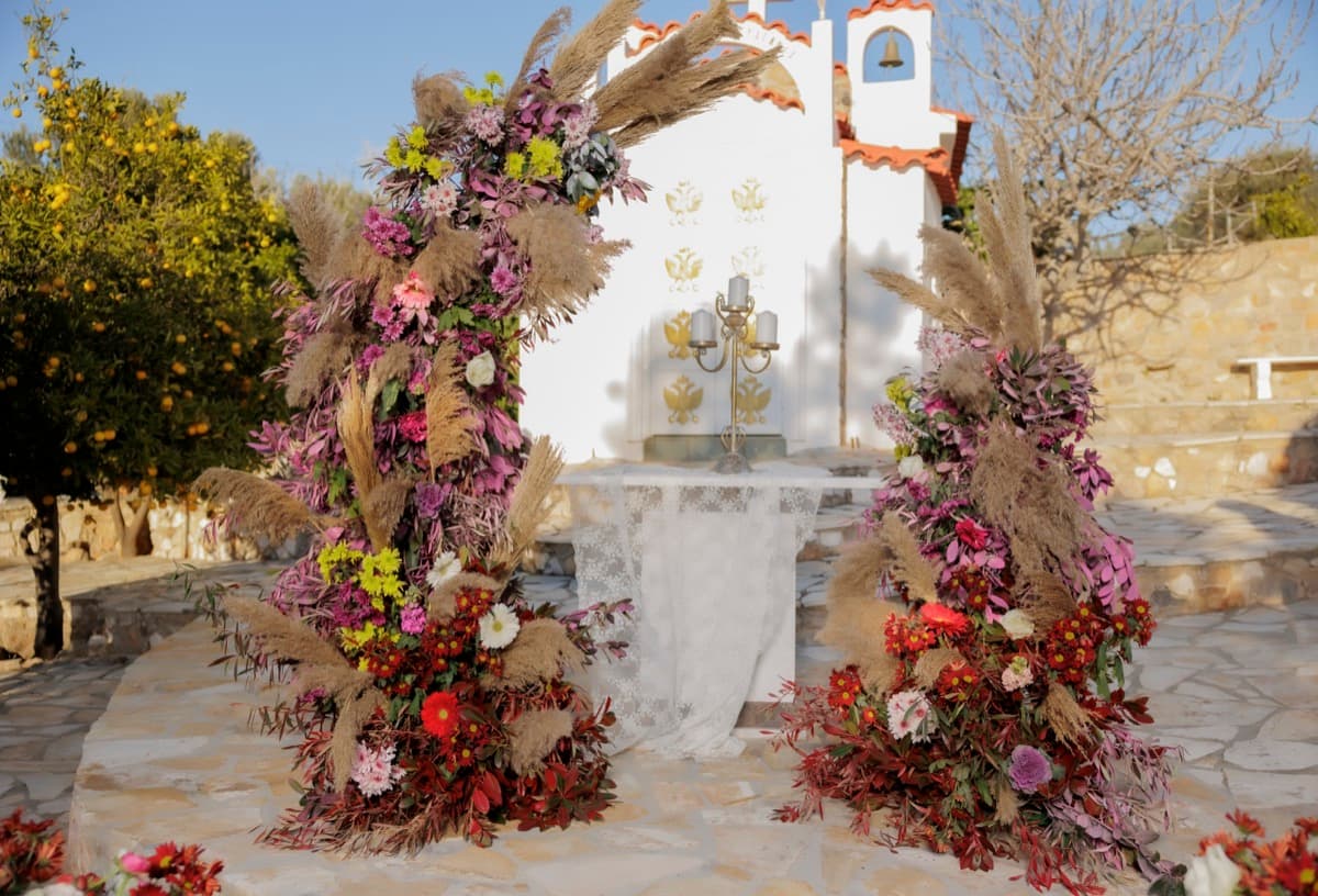 Baptism reception with floral decoration at Ktima Filokalis Attica
