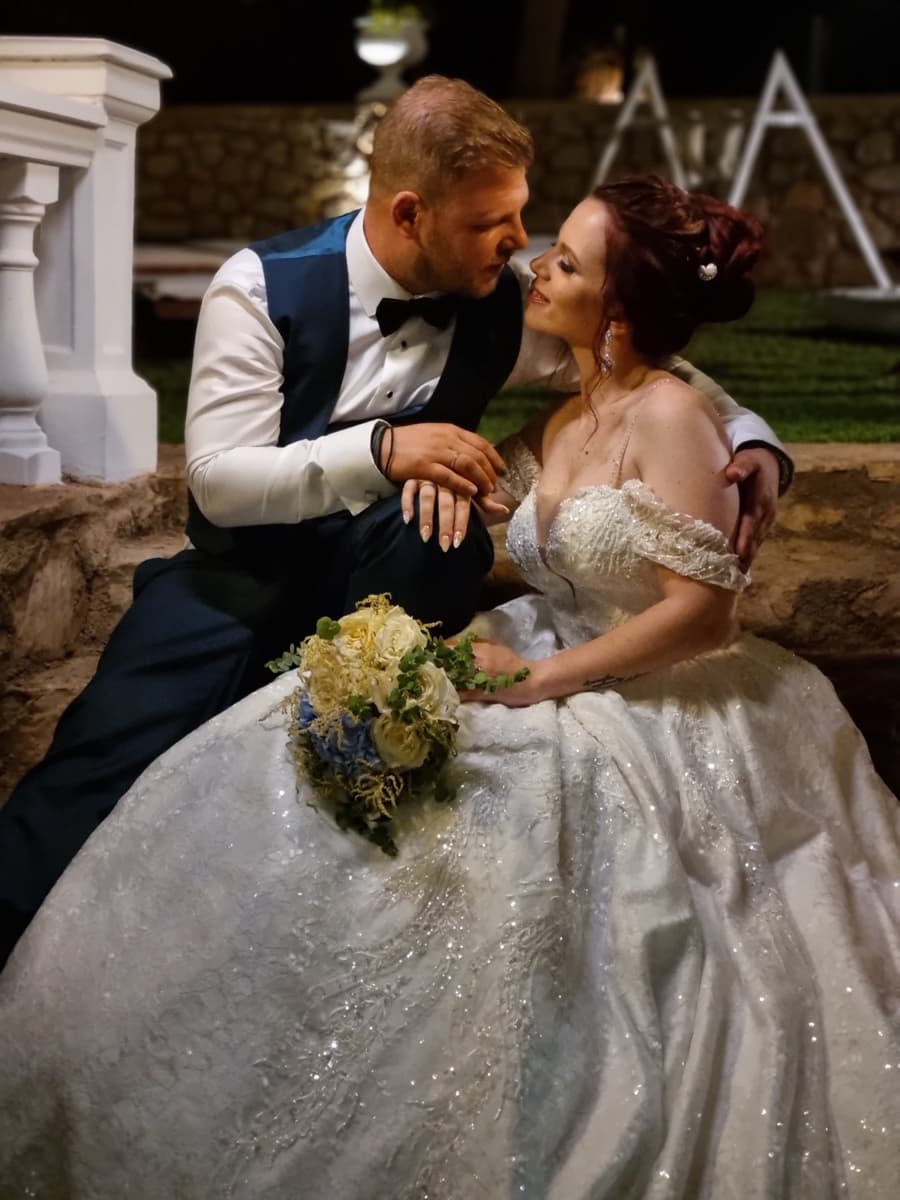 Elegant newlywed couple at Ktima Filokalis reception venue Koropi Attica