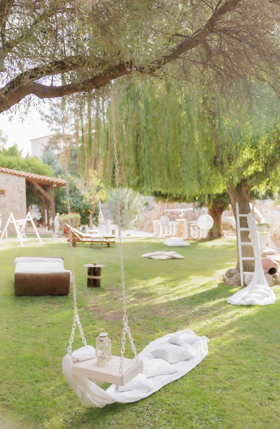 Garden swing with boho decoration at Ktima Filokalis venue Attica