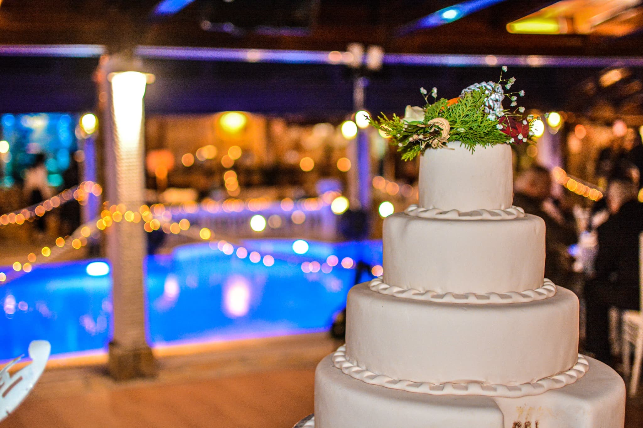 Panoramic view of illuminated wedding reception at Ktima Filokalis venue Koropi Attica