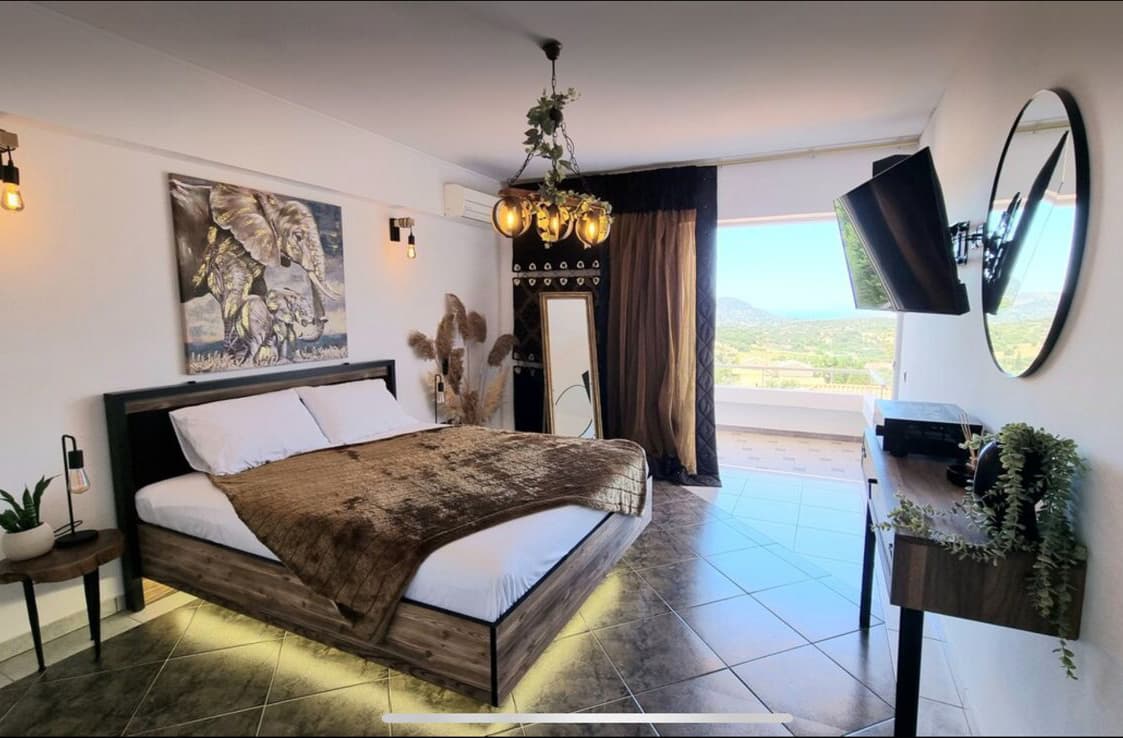 Bridal suite with LED bed and mountain view — Ktima Filokalis Athens